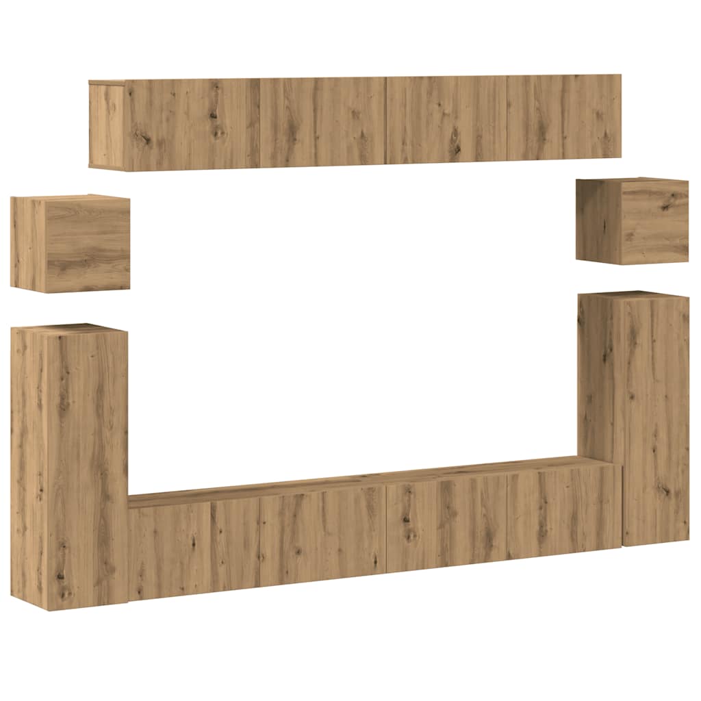 Set Mobile TV 8 pz Montato a Parete Rovere in Legno Multistrato - homemem39