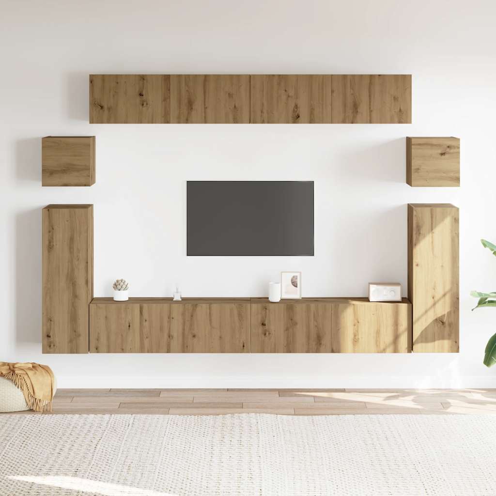 Set Mobile TV 8 pz Montato a Parete Rovere in Legno Multistrato | homemem39