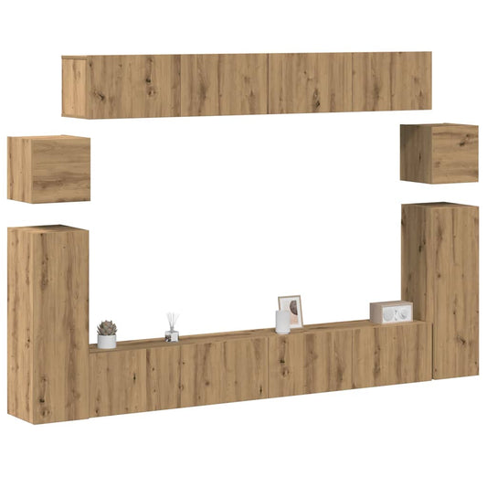 Set Mobile TV 8 pz Montato a Parete Rovere in Legno Multistrato - homemem39