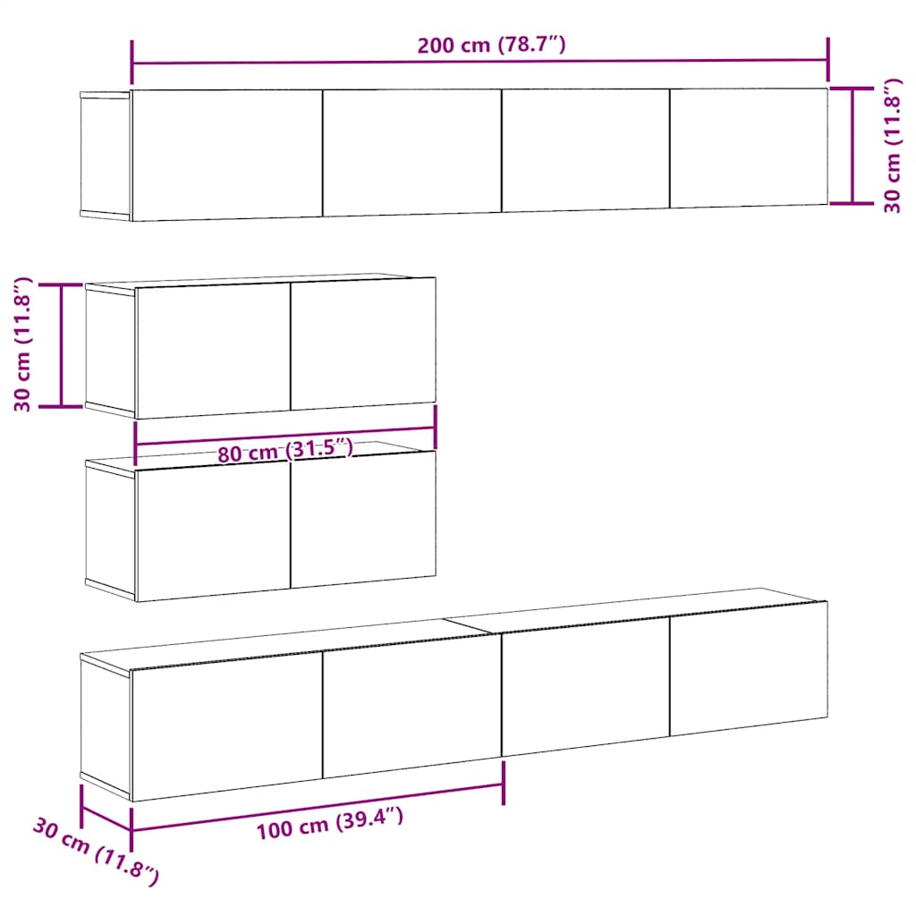 Set Mobile TV 6 pz Montato a Parete Rovere in Legno Multistrato - homemem39