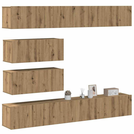 Set Mobile TV 6 pz Montato a Parete Rovere in Legno Multistrato - homemem39