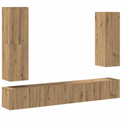 Set Mobile TV 4 pz Montato a Parete Rovere in Legno Multistrato - homemem39