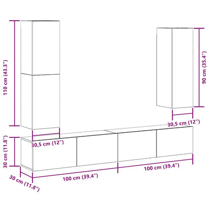 Set Mobile TV 4 pz Montato a Parete Rovere in Legno Multistrato - homemem39