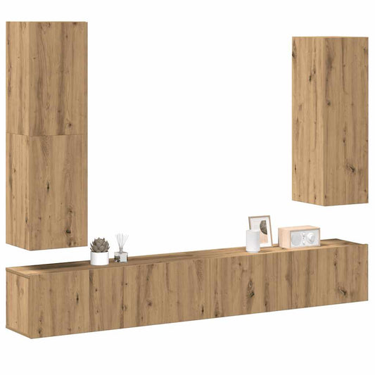 Set Mobile TV 4 pz Montato a Parete Rovere in Legno Multistrato - homemem39
