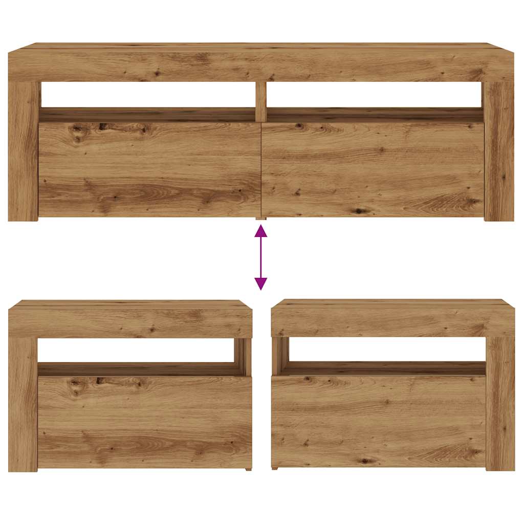 Comodini 2 pz con Luci LED Rovere Artigianale 60x35x40 cm - homemem39