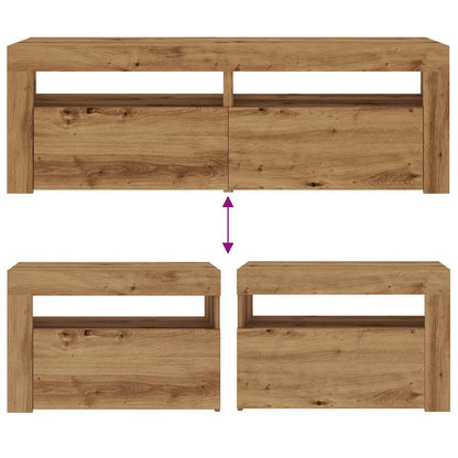 Comodini 2 pz con Luci LED Rovere Artigianale 60x35x40 cm - homemem39