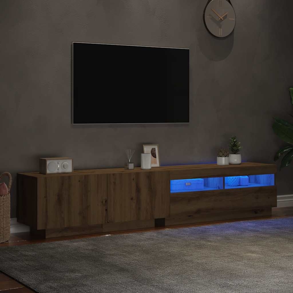 Mobile Porta TV con LED Artigianale 200x35x40 cm Multistrato - homemem39