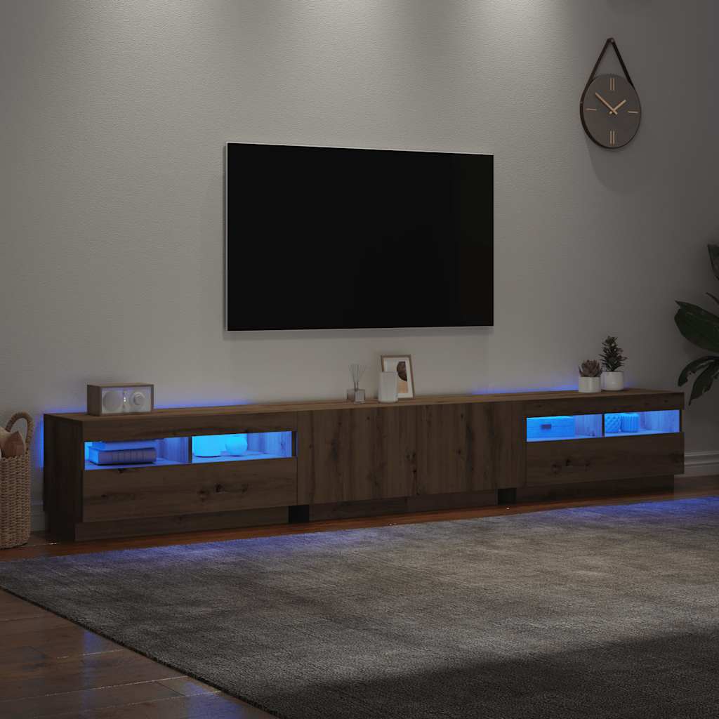 Mobile Porta TV con LED Artigianale 260x35x40 cm Multistrato | homemem39