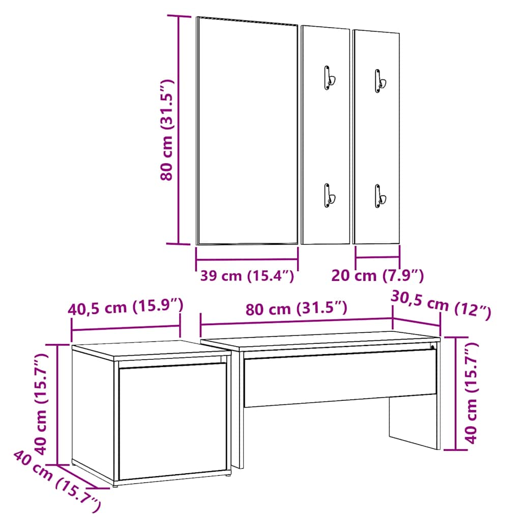 Set di Mobili da Corridoio Legno Antico in Legno Multistrato | homemem39