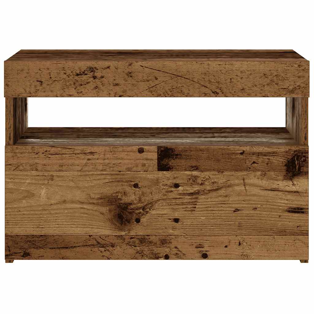 Comodino con LED Legno Antico 60x35x40 cm in Legno Multistrato - homemem39