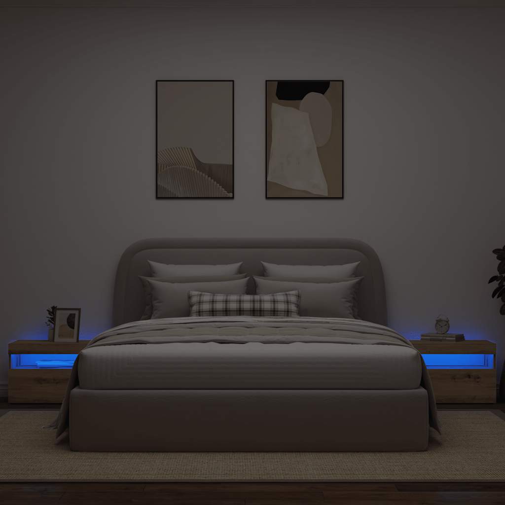 Comodino con LED Rovere Artigianale 60x35x40 cm in Truciolato - homemem39