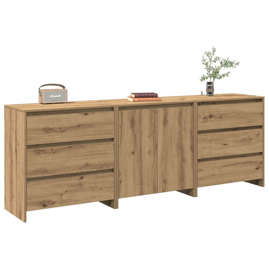 Credenza 3 pz Rovere Artigianale in Legno Multistrato - homemem39