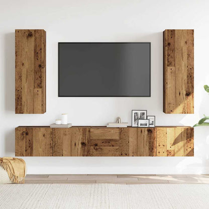 Set Mobile TV 5 pz Montato a Parete Legno Antico in Truciolato - homemem39