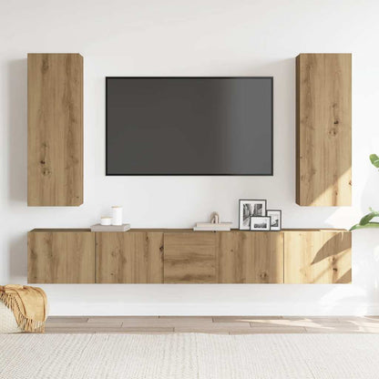 Set Mobile TV 5 pz Montato a Parete Rovere in Legno Multistrato - homemem39