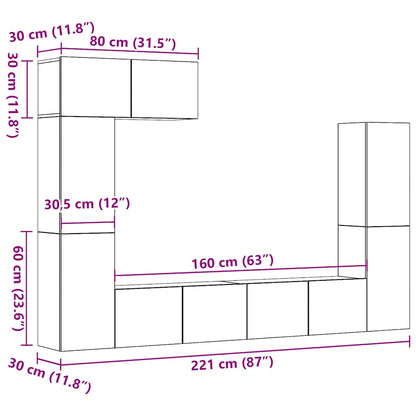 Set Mobile TV 5 pz Montato a Parete Legno Antico in Truciolato