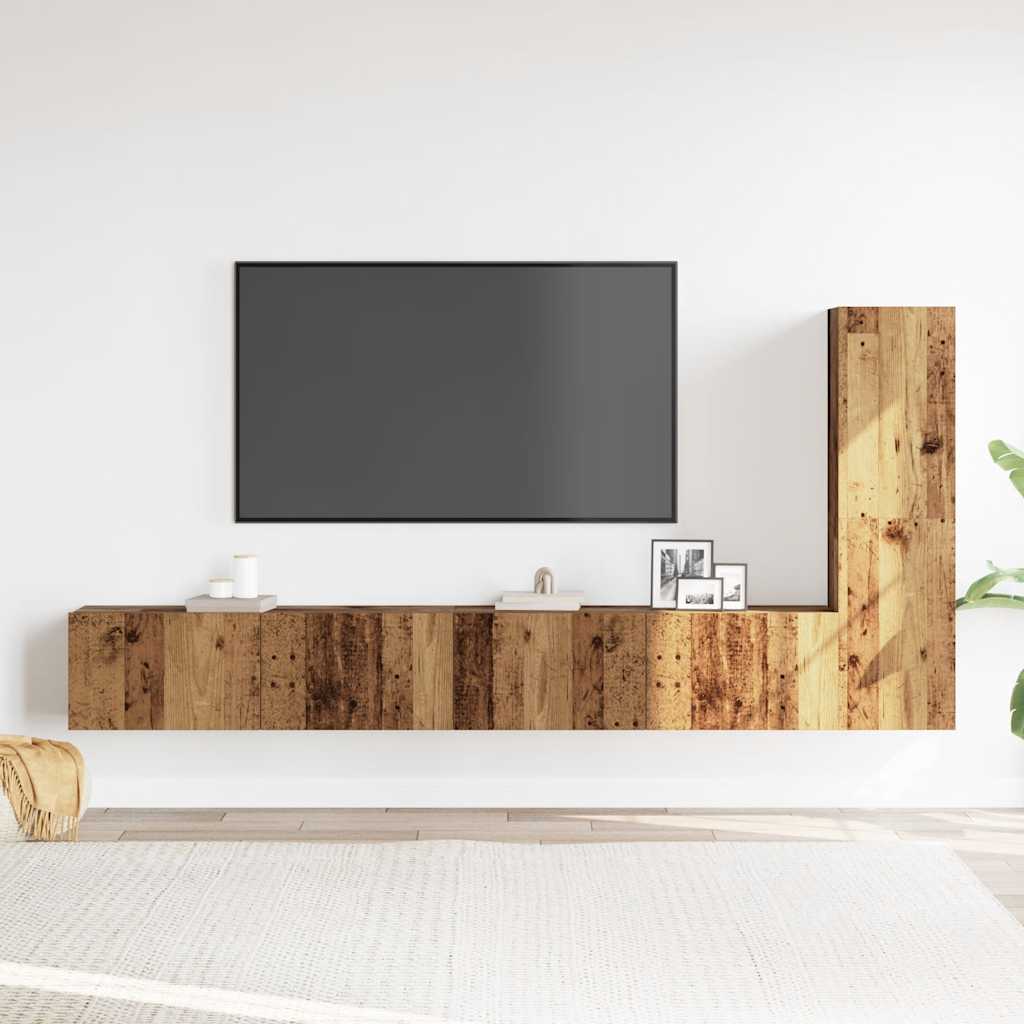 Set Mobile TV 3 pz Montato a Parete Legno Antico in Truciolato - homemem39