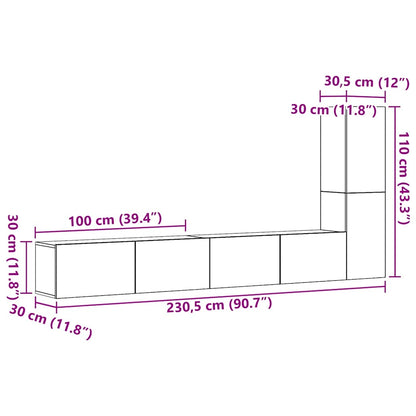 Set Mobile TV 3 pz Montato a Parete Rovere in Truciolato - homemem39