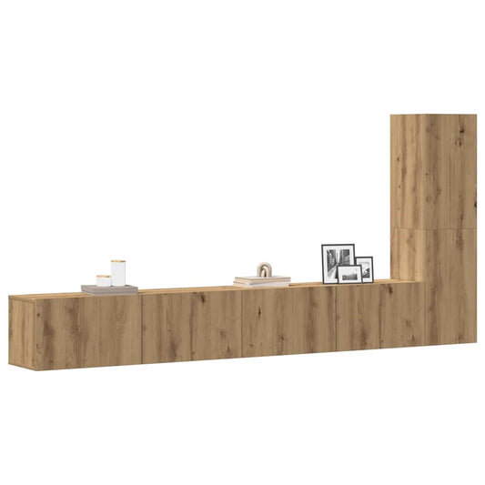 Set Mobile TV 3 pz Montato a Parete Rovere in Truciolato - homemem39