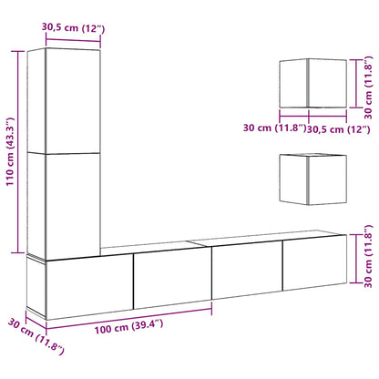 Set Mobile TV 5 pz Montato a Parete Legno Antico in Truciolato - homemem39