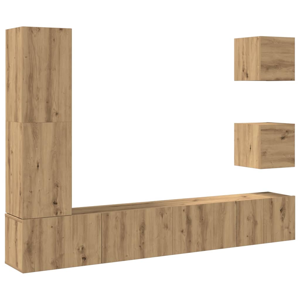 Set Mobile TV 5 pz Montato a Parete Rovere in Legno Multistrato - homemem39