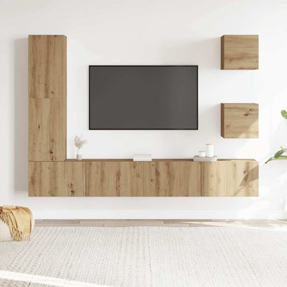 Set Mobile TV 5 pz Montato a Parete Rovere in Legno Multistrato - homemem39