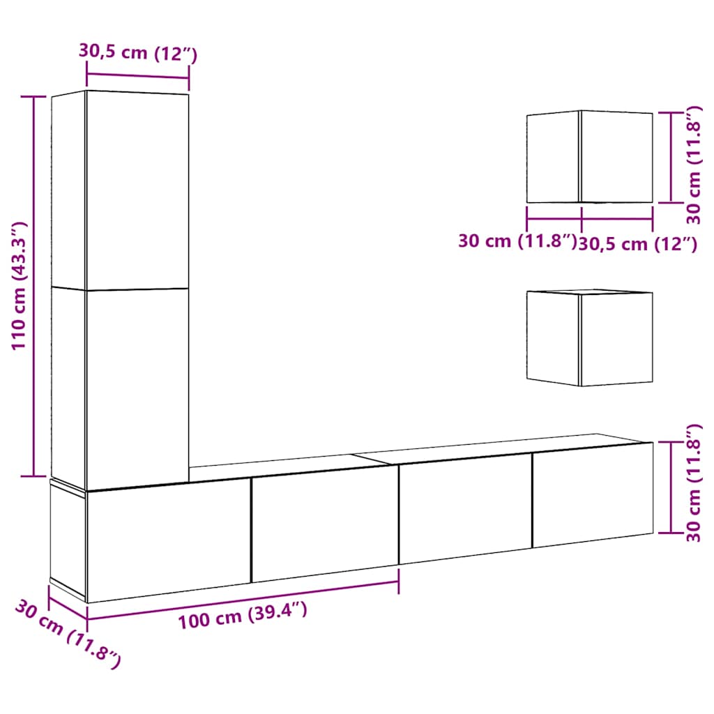 Set Mobile TV 5 pz Montato a Parete Rovere in Legno Multistrato | homemem39