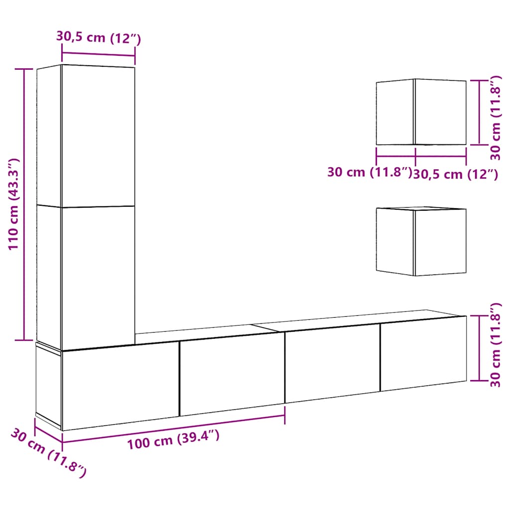 Set Mobile TV 5 pz Montato a Parete Rovere in Legno Multistrato - homemem39