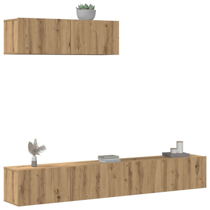 Set Mobile TV 3 pz Montato a Parete Rovere in Truciolato - homemem39