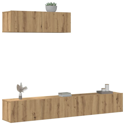 Set Mobile TV 3 pz Montato a Parete Rovere in Truciolato - homemem39