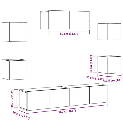 Set Mobile TV 5 pz Montato a Parete Legno Antico - homemem39