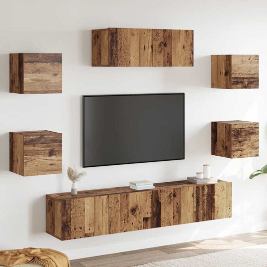 Set Mobile TV 5 pz Montato a Parete Legno Antico - homemem39