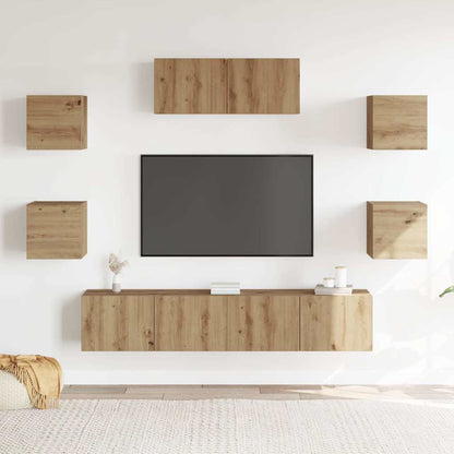 Set Mobile TV 7 pz Montato a Parete Rovere Artigianale - homemem39