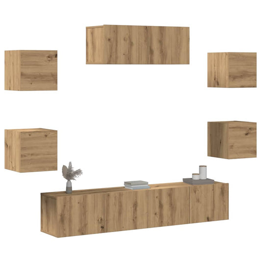 Set Mobile TV 7 pz Montato a Parete Rovere Artigianale - homemem39
