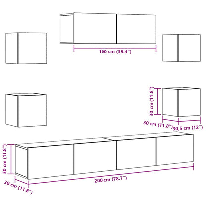 Set Mobile TV 7 pz Montato a Parete Legno Antico in Truciolato - homemem39