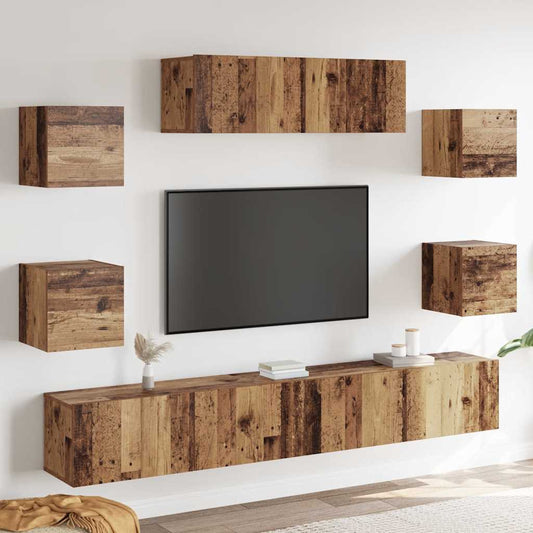 Set Mobile TV 7 pz Montato a Parete Legno Antico in Truciolato - homemem39