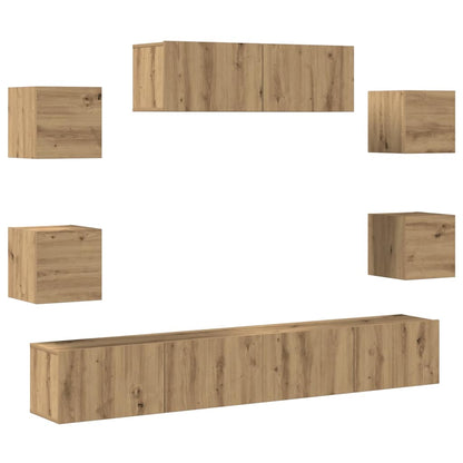 Set Mobile TV 7 pz Montato a Parete Rovere in Legno Multistrato - homemem39