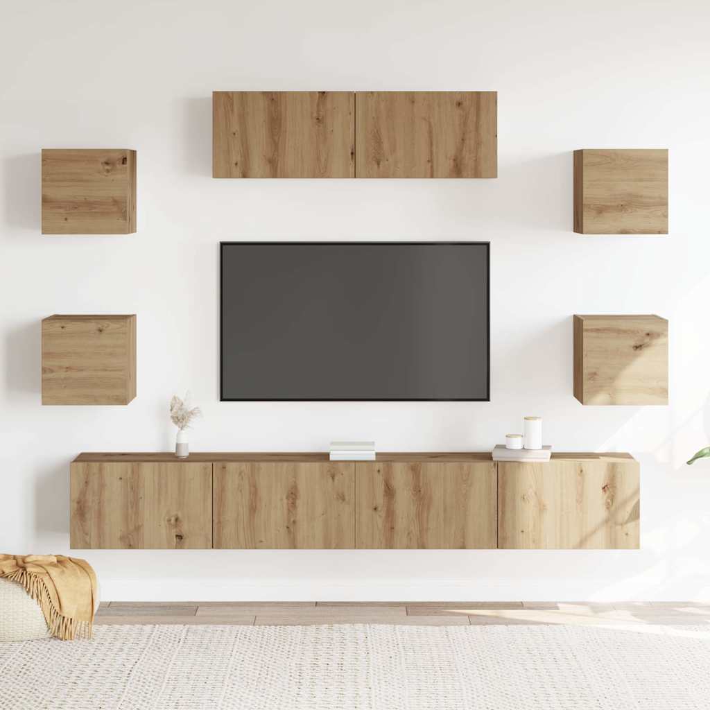 Set Mobile TV 7 pz Montato a Parete Rovere in Legno Multistrato - homemem39