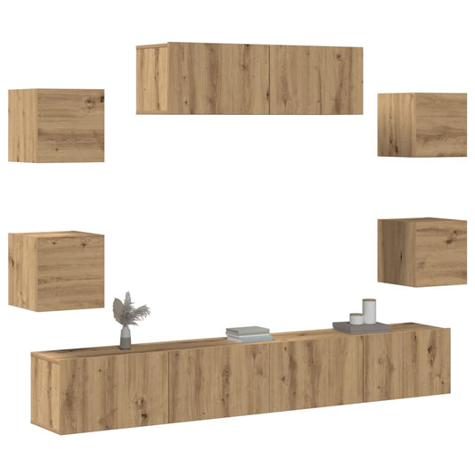 Set Mobile TV 7 pz Montato a Parete Rovere in Legno Multistrato - homemem39