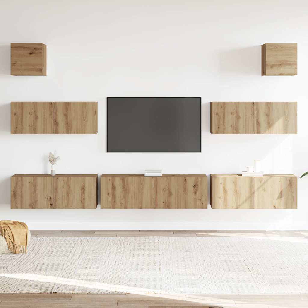 Set Mobile TV 7 pz Montato a Parete Rovere in Legno Multistrato - homemem39