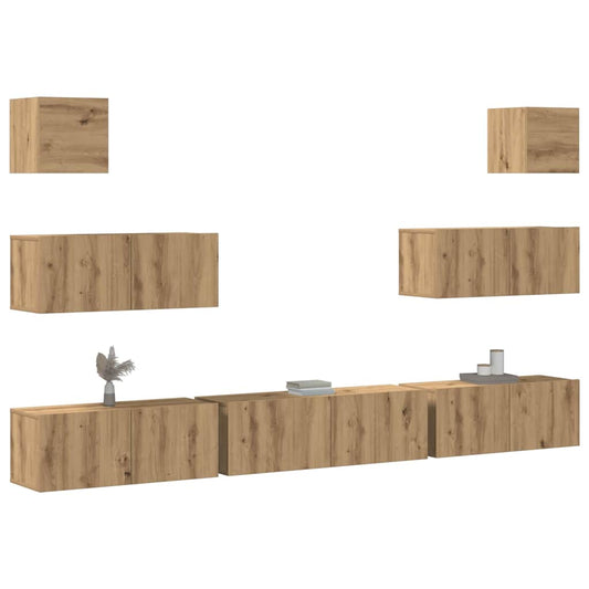 Set Mobile TV 7 pz Montato a Parete Rovere in Legno Multistrato - homemem39