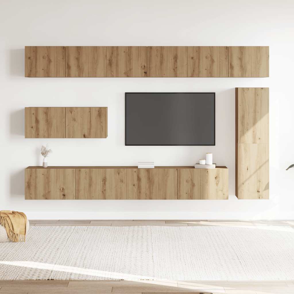 Set Mobile TV 7 pz Montato a Parete Rovere in Legno Multistrato