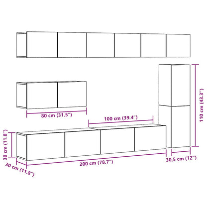 Set Mobile TV 7 pz Montato a Parete Rovere in Legno Multistrato - homemem39