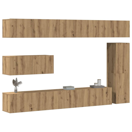 Set Mobile TV 7 pz Montato a Parete Rovere in Legno Multistrato - homemem39