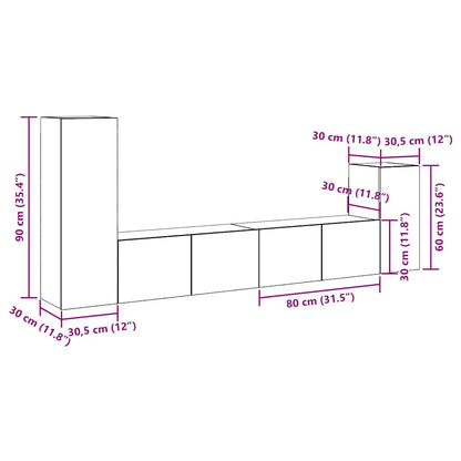 Set Mobile TV 4 pz Montato a Parete Legno Antico in Truciolato