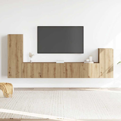 Set Mobile TV 4 pz Montato a Parete Rovere in Legno Multistrato - homemem39