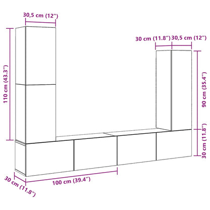 Set Mobile TV 4 pz Montato a Parete Legno Antico in Truciolato - homemem39