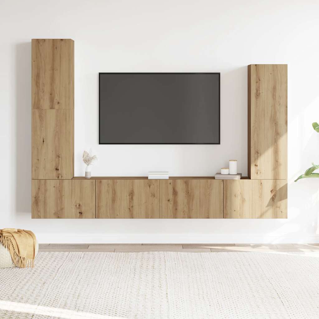Set Mobile TV 4 pz Montato a Parete Rovere in Legno Multistrato