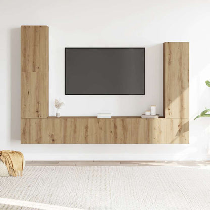 Set Mobile TV 4 pz Montato a Parete Rovere in Legno Multistrato