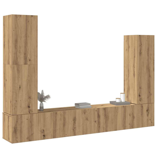 Set Mobile TV 4 pz Montato a Parete Rovere in Legno Multistrato - homemem39