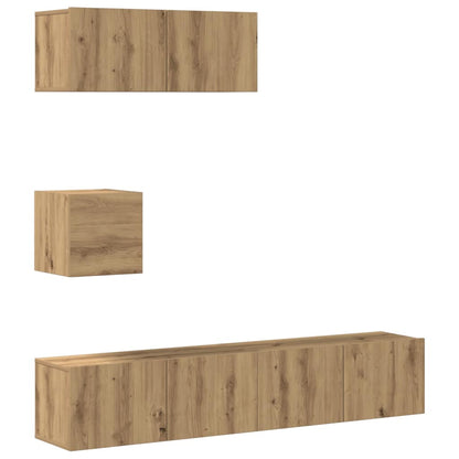 Set Mobile TV 4 pz Montato a Parete Rovere in Legno Multistrato - homemem39